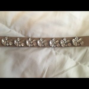 Beige Leather Choker with Rhinestones